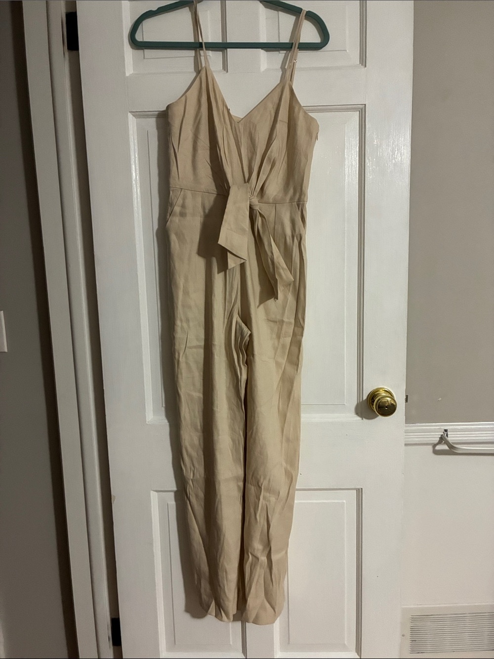 ANTONIO MELANI Cream Tie-Front Spaghetti adjustable Strap Jumpsuit